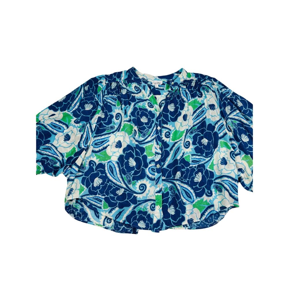 Nicole Miller Rayon Criinkle Gauzy Floral Boho Feminine Peasant Blouse Women's L